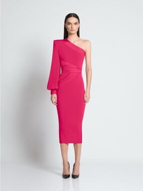 Zhivago Me and You One-Shoulder Hot Pink Midi Dress